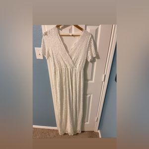 PinkBlush White Lace Overlay Wrap Maternity Maxi Dress